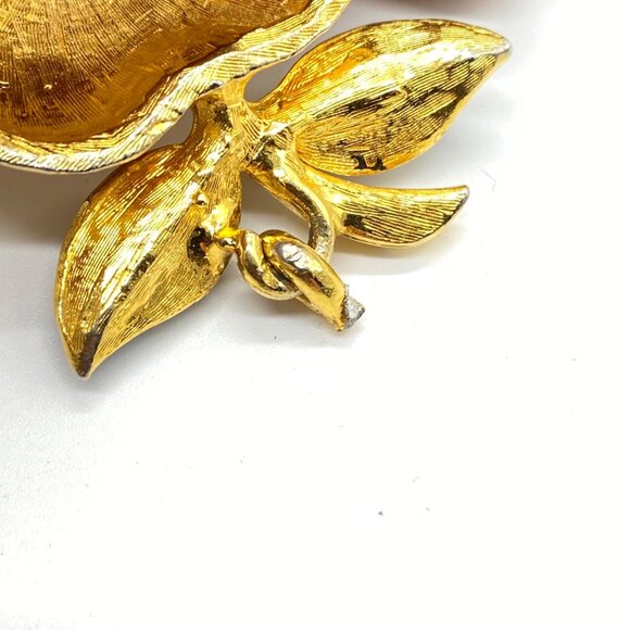 Vtg Pauline Rader Signed Gold-Tone Apple Pendant Blue Enamel Leaves Statement - Picture 4 of 10